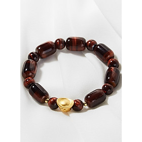 Vòng tay đá mắt hổ nâu đỏ phối thỏi vàng bạc mạ vàng Ngọc Quý Gemstone