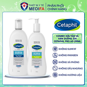 Combo Sữa tắm và kem dưỡng ẩm cho viêm da cơ địa Cetaphil Pro AD Derma Wash 295ml + Cetaphil Pro AD Derma Moisturizer 295ml