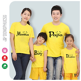Áo thun gia đình màu vàng chữ dễ thương thun mềm mịn dày dặn cổ tròn GD868VD DONGPHUCSG
