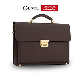 Túi Xách Công Sở Cặp Da Nam Dáng Hộp GENCE CTS16 Da Bò Khóa Số Cao Cấp Màu Nâu