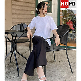 Áo Thun Basic Trơn Unisex 100% cotton, áo form nữ tay lỡ màu Trắng-HOMI Fashion
