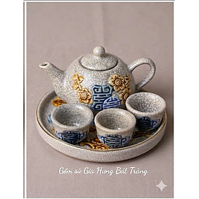 Bộ ấm chén thờ men rạn gốm Bát Tràng