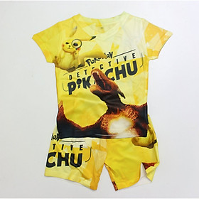 Đồ Bộ Thun Lạnh Có Tay In 3D cho bé trai hình Pikachu