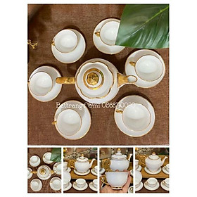 Mua Bộ Ấm Chén Cao Cấp Sứ Trắng Bát Tràng Viền Vàng
