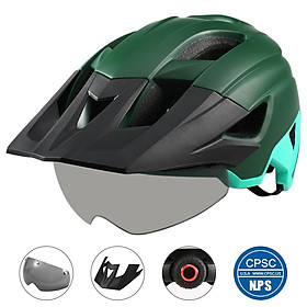 Mũ bảo hiểm cho xe đạp leo núi có kính che có thể tháo rời siêu nhẹ dành cho Nam Nữ-Màu xanh xanh