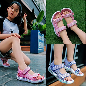 Dép sandal bé gái đi học đi biển 2 màu tím hồng quai hậu dán thời trang mềm nhẹ, đế êm chân phù hợp cho trẻ em học sinh 5 - 12 tuổi năng động cá tính Nhím Shop SG75