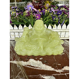 Tượng Phật Di Lặc ngồi phong thủy đá ngọc Onyx đặt bàn làm việc - Dài 20 cm