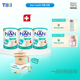 [05-09.08 QT Mua 1 Tặng 1] Bộ 3 Lon Sữa bột Nestlé NAN OPTIPRO PLUS 4 1500g/lon Giúp tiêu hóa tốt + Tăng cường đề kháng (2 - 6 tuổi) - Tặng Nồi lẩu điện A2