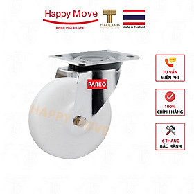 Bánh xe đẩy nylon trắng (PA) càng Inox 304 xoay 360 độ - 80-125mm - Happy Move Thái Lan