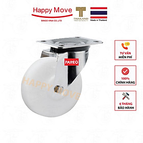 Mua Bánh xe đẩy nylon trắng (PA) càng Inox 304 xoay 360 độ - 80-125mm - Happy Move Thái Lan
