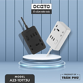 Ổ cắm điện kéo dài OCATO Trần Phú A23-1D1T3U (2 ổ cắm + 3 cổng sạc USB)