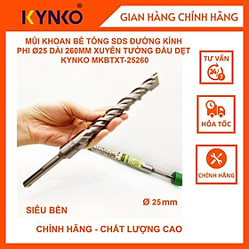 MŨI KHOAN BÊ TÔNG SDS ĐƯỜNG KÍNH PHI Ø25 DÀI 260MM XUYÊN TƯỜNG ĐẦU DẸT KYNKO MKBTXT-25260