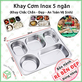 (Bền Bỉ) Khay Cơm Inox 5 Ngăn Tiện Dụng KhoNCC Hàng Chính Hãng - Chống Gỉ An Toàn Sạch Sẽ - Không Vỡ Phù Hợp Cho Cả Trẻ - KLM-KCI5N