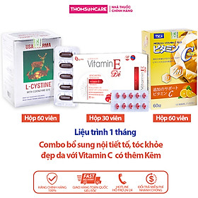 Combo viên uống nội tiết tố Lcystine 60v, Vitamin E đỏ vỉ Sano 30v