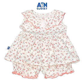 Bộ quần áo ngắn bé gái họa tiết Hoa Cẩm tú mai hồng thun cotton - AICDBGKSLNZE - AIN Closet