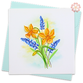 Thiệp Giấy Xoắn Nghệ Thuật - Bó Hoa Thủy Tiên - Daffodil Bouquet - Flowers - 15 x 15 - VN2XM115E42NN