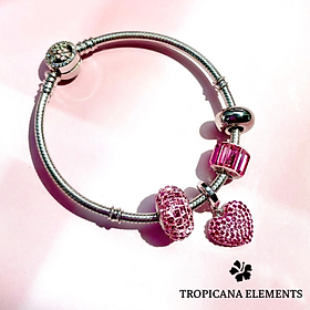 Vòng Tay Tropicana Phối Charm Swarovski Pha Lê Trái Tim Màu Hồng