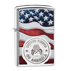 Bật Lửa Zippo 29395 American Stamp On Flag High Polish Chrome