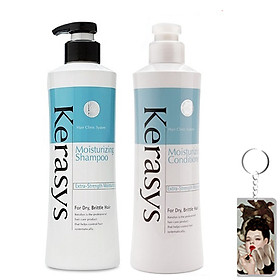 Bộ dầu gội/xả Kerasys Moisture cân bằng độ ẩm cho tóc xơ rồi Hàn Quốc (2x600ml) tặng kèm móc khoá