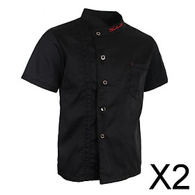 2xUnisex Chef Jackets Coat Short Sleeves Shirt Kitchen Uniforms 2XL Black