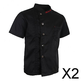 2xUnisex Chef Jackets Coat Short Sleeves Shirt Kitchen Uniforms L Black