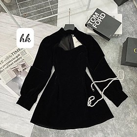 Váy nhung dáng xòe, Váy thu đông, Đầm nhung, Váy dài tay cách điệu- December Fashion