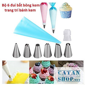 Bộ 6 đui bắt bông kem kèm chốt và túi đựng kem trang trí bánh GD230-BatKem   