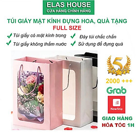 Túi giấy đựng gói quà tặng, hoa có quai 1 mặt kính trong