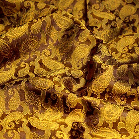 Vải Lụa Tơ Tằm Palacesilk hoa văn đuôi công màu vàng nâu may áo dài và các loại váy áo, khổ rộng 90, dệt thủ công, bền đẹp & thoáng mát