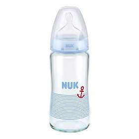 Bình Sữa NUK Thủy Tinh (240ml) Núm Ti Silicone S1 (Size M) NU66128 - Màu Ngẫu Nhiên