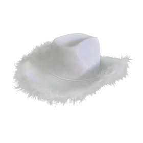 Feather Cowboy Hat, Solid Color Fedora Caps for Party Holiday Role Play , White