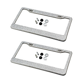 2-Pack Bling Crystal License Plate Frame Car Tag Cover 2-Hole Waterproof