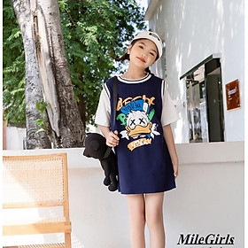 Váy cotton bé gái 5-12 tuổi cộc tay in chữ Fakiu, Đầm hè cho bé cao cấp thời trang thấm hút mồ hôi