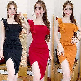 Đầm dự tiệc dáng ôm xẻ đùi thiết kế cổ vuông quyễn rũ