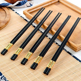 Bộ 10 đôi đũa nhựa dùng ăn cơm khảm màu vàng chịu nhiệt chống trơn tốt