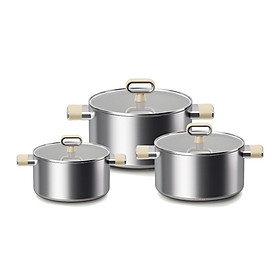Bộ nồi Titanium Aura Hàn Quốc 3 size 18/20/24cm chất liệu Inox 316 phủ 7 lớp chống dính cao cấp dùng cho mọi loại bếp