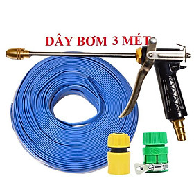 Bộ dây vòi xịt nước rửa xe, tưới cây . tăng áp 3 lần, loại 3m, 5m 206318 đầu đồng,cút,nối vàng+ tặng mở chai