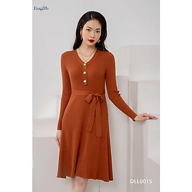 Đầm len cổ tim dáng xòe có đai Emspo DLL0015