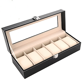 Hộp Đựng Đồng Hồ Bọc Da 6 Ngăn Thiết Kế Khóa Cài Cực Chắc Chắn Tiện Lợi Sử Dụng