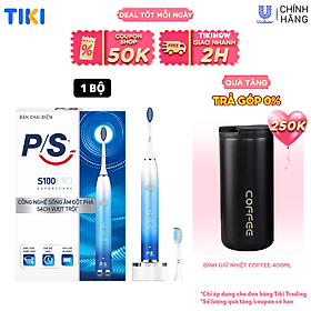 [Coupon giảm 50K]Bàn Chải Điện P/S S100 PRO Trắng Răng Công Nghệ Sóng Âm Xanh Chải Sạch Mảng Bám Tới 10X 1 bộ