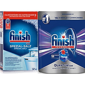 Combo Viên rửa bát Finish Quantum Max 100 viênMuối rửa bát finish dùng cho máy rửa bát 1,2kg