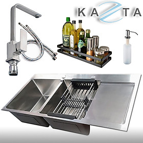 Mua Combo chậu rửa bát inox tiện lợi KAZTA KZ-CB10048AV kèm vòi chén nóng lạnh  bình nhả xà bông  kệ gia vị treo tường