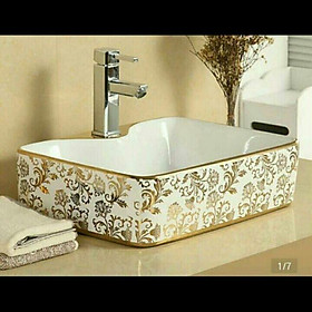 Mua Lavabo sứ nghệ Thuật để vòi 20cm màu vàng