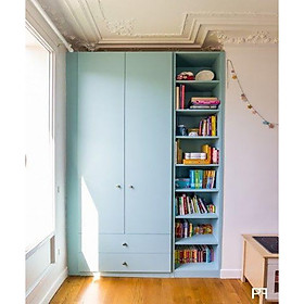 Thiết kế tủ gỗ chứa quần áo với 2 cánh, 1 kệ và 2 ngăn