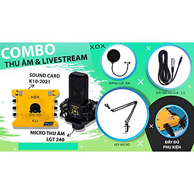 Mua Bộ Combo livestream thu âm karaoke micro LGT 240 Sound card XOX K10 - Full phụ kiện ma1 kẹp micro  màng lọc  tai nghe