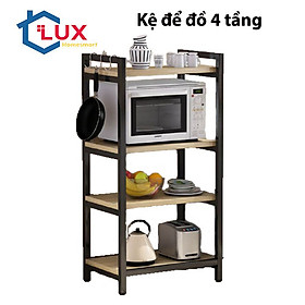 Kệ để lò vi sóng 4 tầng khung thép sàn gỗ, kệ đa năng đựng vật dụng nhà bếp tiện dụng (Giao màu ngẫu nhiên)