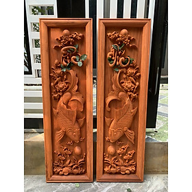 Mua Tranh điêu khắc tích  lý ngư vọng nguyệt bằng gỗ hương đỏ đang là mộc kt 37×100×4cm