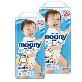 Combo 2 Bỉm - Tã quần Moony Blue size L Boy 44 miếng Cho bé 9 14kg