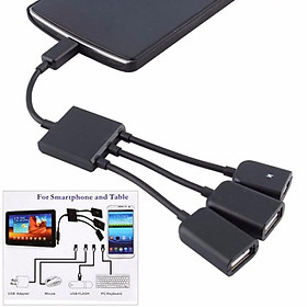 Cáp OTG to USB 2 cổng hỗ trợ sạc nguồn cho Điện thoại