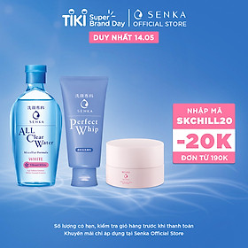 Bộ sản phẩm Senka dưỡng da trắng hồng sáng mịn (Nước tẩy trang White 230ml + SRM Senka Perfect Whip 120g + Kem trắng da ban đêm Senka 50g)
